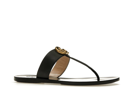 Gucci Double G Thong Sandal Black Leather