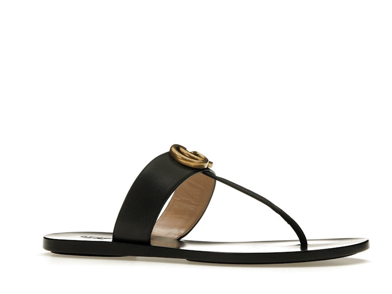 Gucci Double G Thong Sandal Black Leather