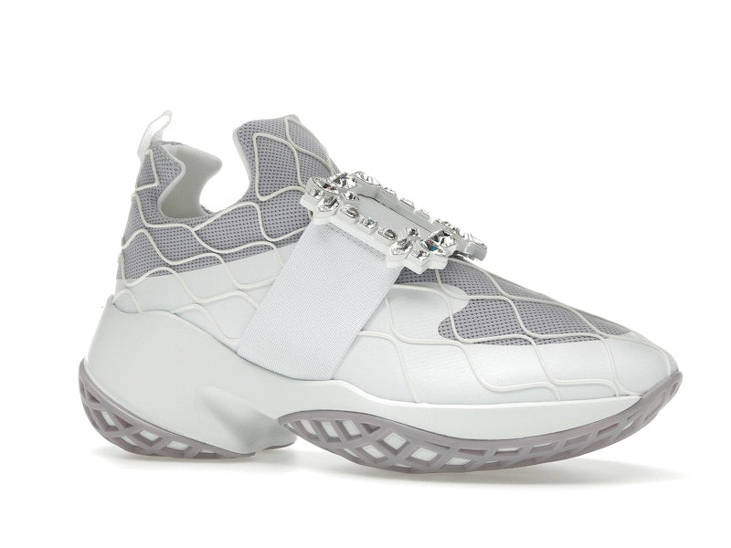 Roger Vivier Viv' Run Fabric White Purple Crystal Buckle (Women's)