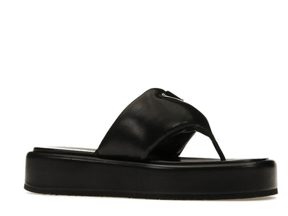 Prada Soft Padded 35mm Thong Wedge Sandals Black Nappa Leather