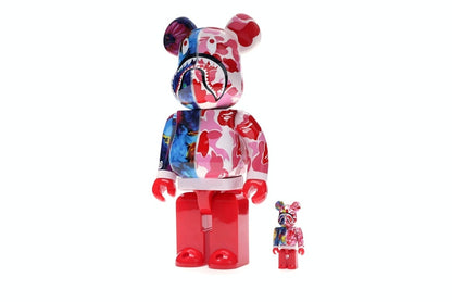 Bearbrick x Bape x Mika Ninagawa Shark 100% & 400% Set Pink