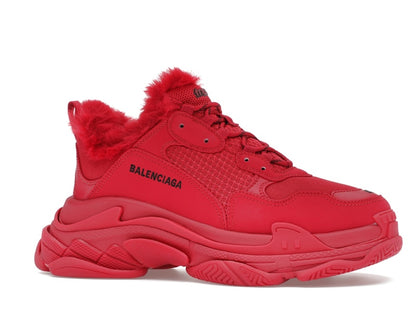 Balenciaga Triple S Faux Fur Burgundy