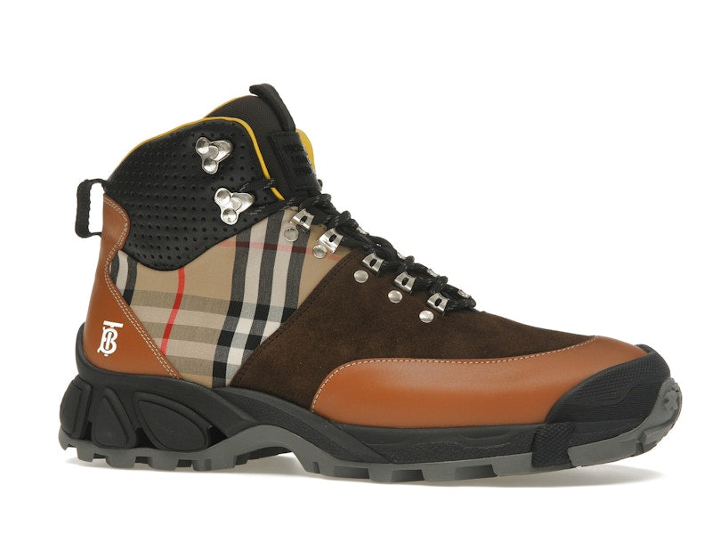 Burberry Vintage Check Tor Boots Beige Brown Black