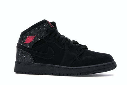 Jordan 1 Mid Black Rush Pink White Splatter (GS)