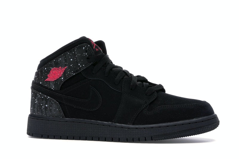 Jordan 1 Mid Black Rush Pink White Splatter (GS)