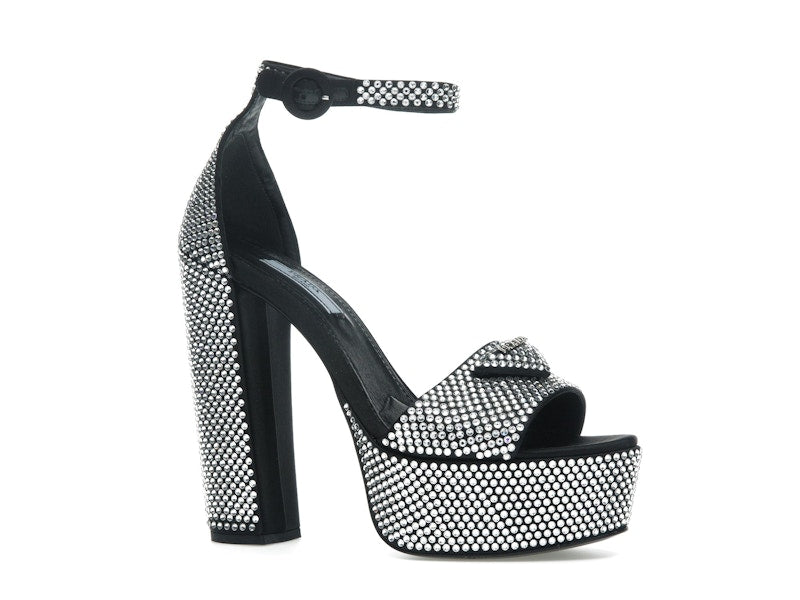 Prada 135mm Crystal Platform Sandals Black Satin