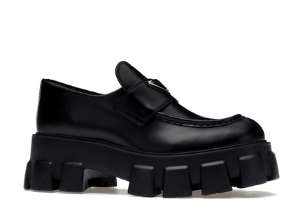Prada Monolith 55mm Loafer Black Brushed Leather