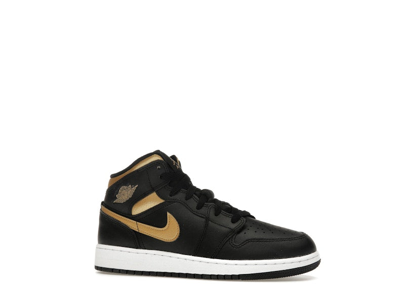 Jordan 1 Mid Black Metallic Gold Swoosh (GS)