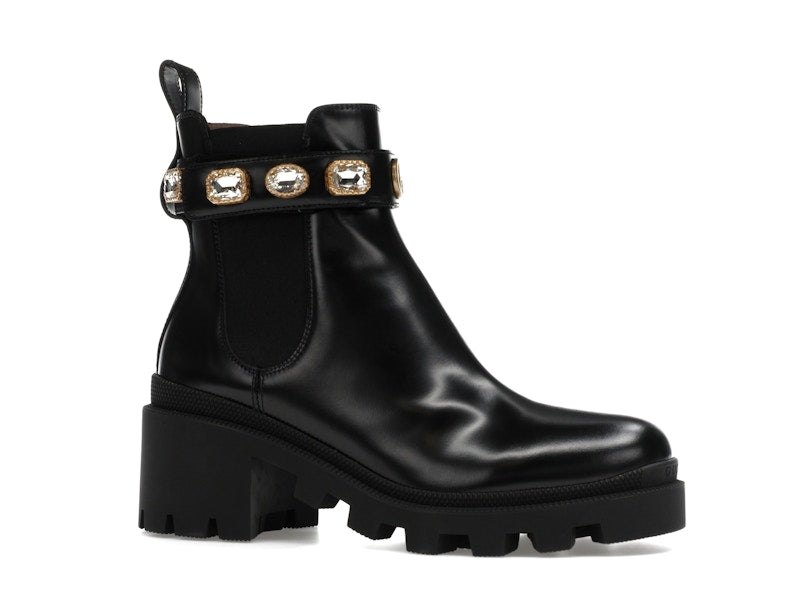 Gucci Crystal Belt 60mm Ankle Boot Black Leather