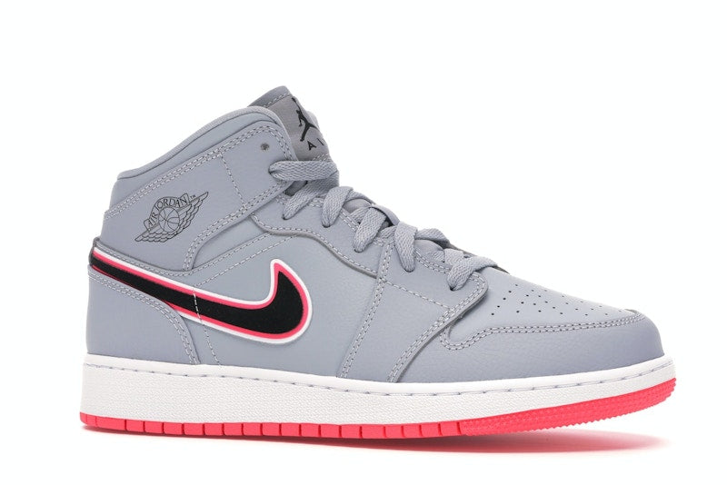 Jordan 1 Mid Wolf Grey Racer Pink Black (GS)