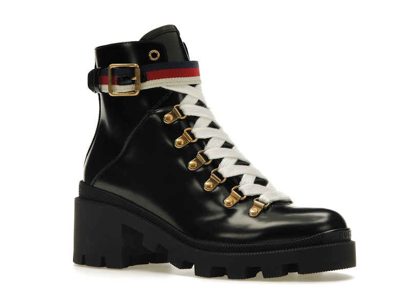 Gucci Sylvie Web 55mm Ankle Boot Black Leather