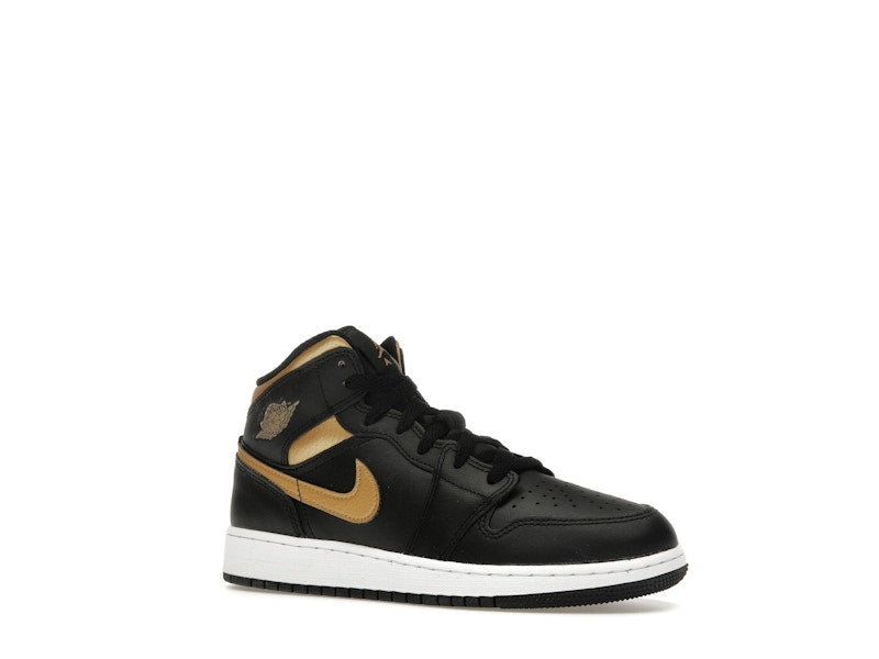 Jordan 1 Mid Black Metallic Gold Swoosh (GS)