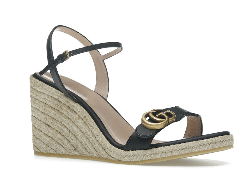 Gucci Double G 95mm Platform Espadrille Black Leather