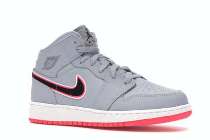 Jordan 1 Mid Wolf Grey Racer Pink Black (GS)