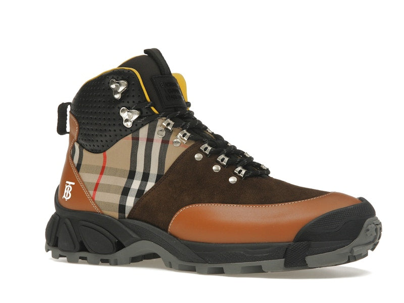Burberry Vintage Check Tor Boots Beige Brown Black