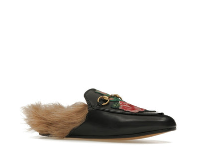 Gucci Floral Embroidered Princetown Mules Black (Women's)