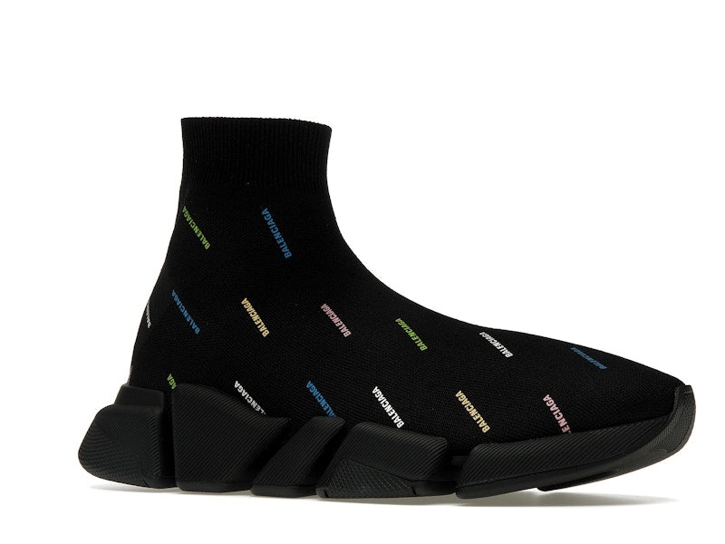 Balenciaga Speed 2.0 AllOver Logo Recycled Knit Black Multicolor