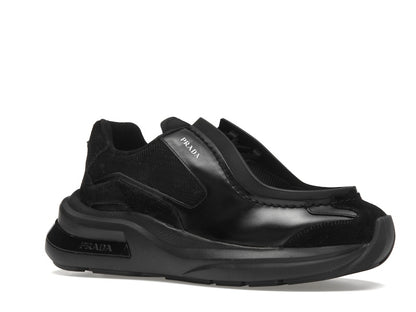 Prada Brushed Leather Sneakers Bike Fabric Suede Black