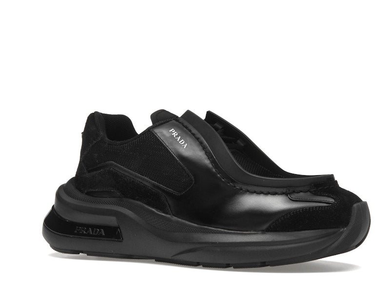 Prada Brushed Leather Sneakers Bike Fabric Suede Black