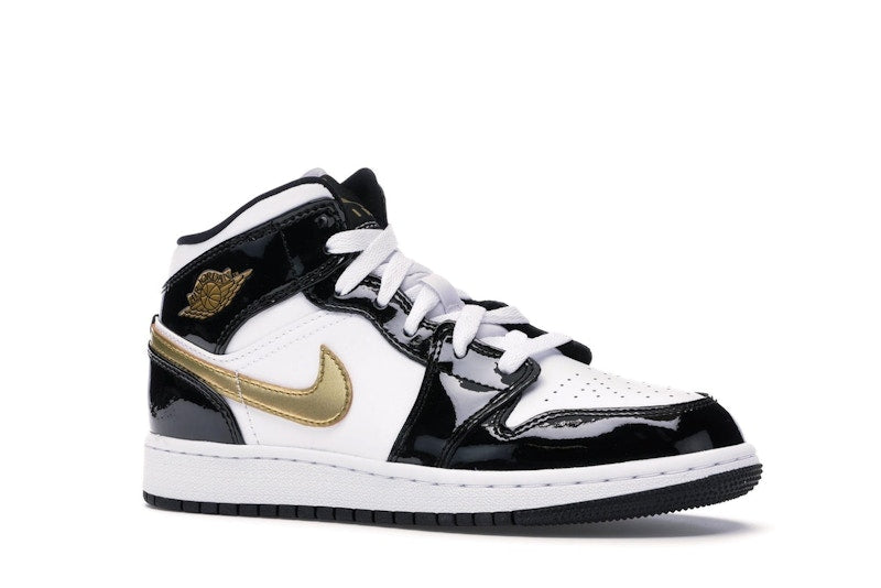 Jordan 1 Mid Patent Black White Gold (GS)