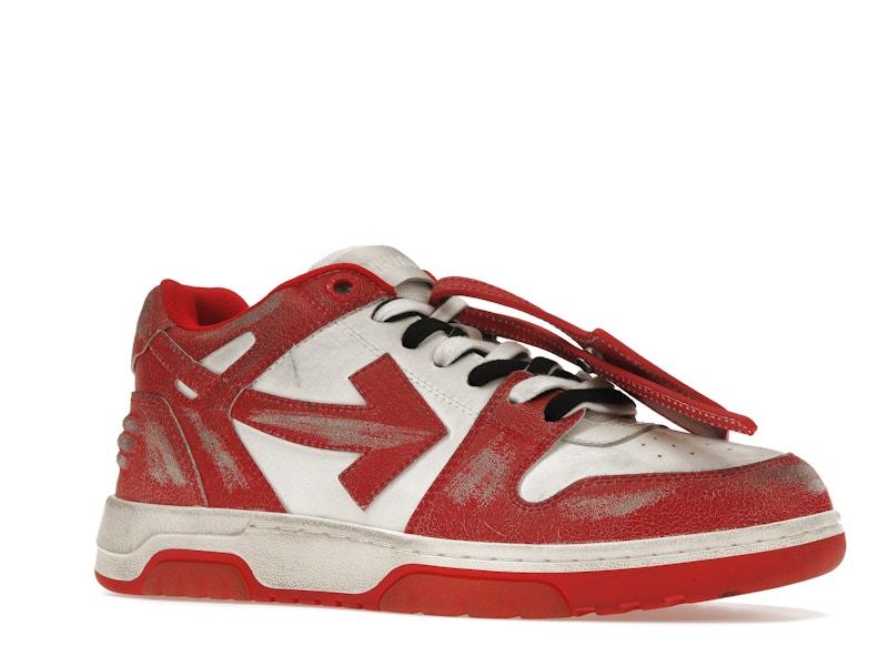 OFF-WHITE Out Of Office OOO Low Tops Red White Vintage Distressed Leather