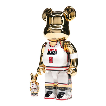 Bearbrick Michael Jordan 1992 Team USA (Dream Team) 100% & 400% Set Gold Chrome