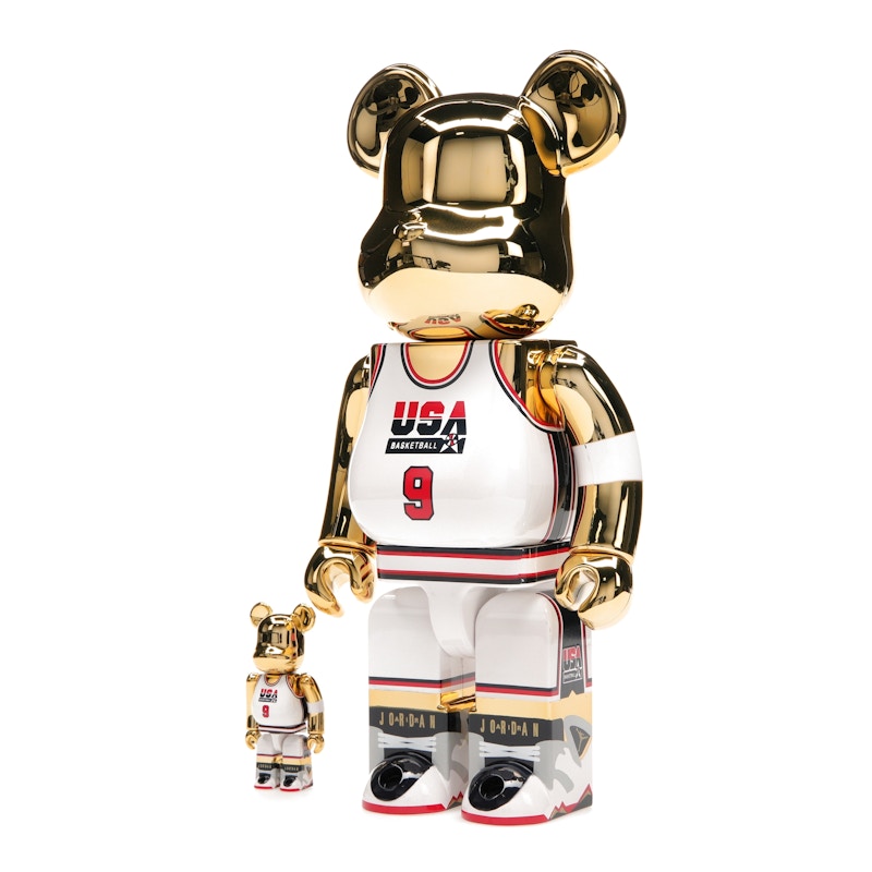 Bearbrick Michael Jordan 1992 Team USA (Dream Team) 100% & 400% Set Gold Chrome