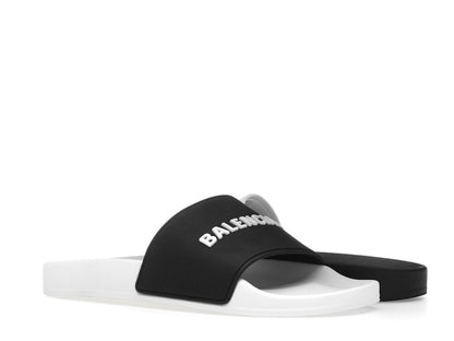 Balenciaga Pool Slides Logo White Black Alternate