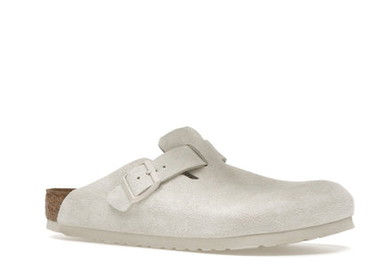 Birkenstock Boston Soft Footbed Suede Antique White