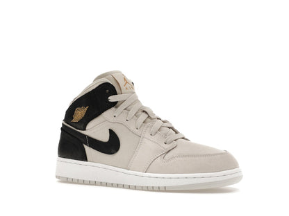 Jordan 1 Mid Light Bone Metallic Gold Black (GS)