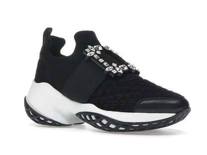 Roger Vivier Viv' Run Fabric Black White Crystal Buckle (Women's)