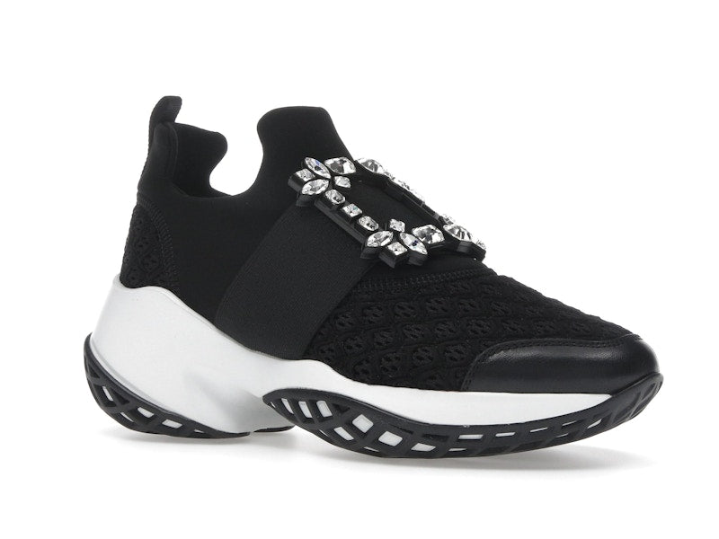 Roger Vivier Viv' Run Fabric Black White Crystal Buckle (Women's)