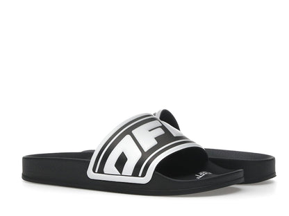 OFF-WHITE Embossed Logo Pool Slides Black White (Women's)