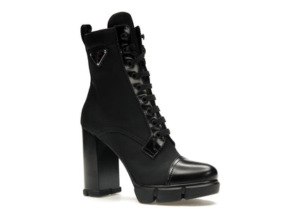 Prada 110 mm Nylon Booties Black Brushed Leather