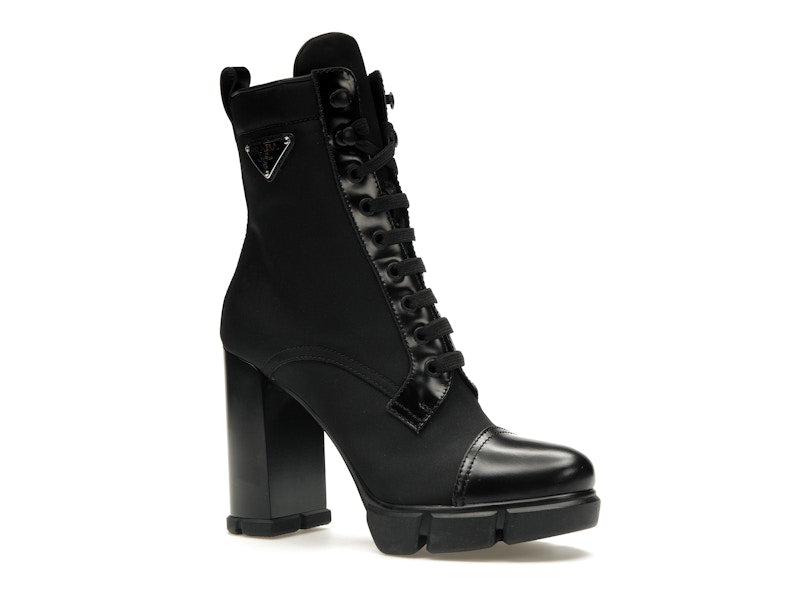 Prada 110 mm Nylon Booties Black Brushed Leather