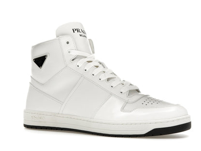 Prada Downtown High Top Sneakers Leather White White Black