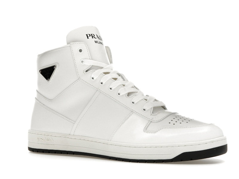 Prada Downtown High Top Sneakers Leather White White Black