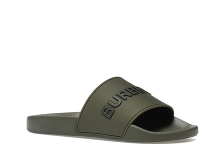 Burberry Embossed Logo Slides Dark Fern Green Black