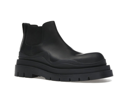 Bottega Veneta Leather Tire Chunky Sole Ankle Chelsea Boot Black