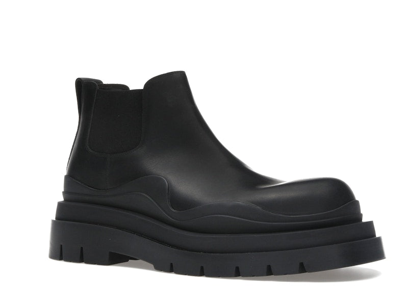 Bottega Veneta Leather Tire Chunky Sole Ankle Chelsea Boot Black