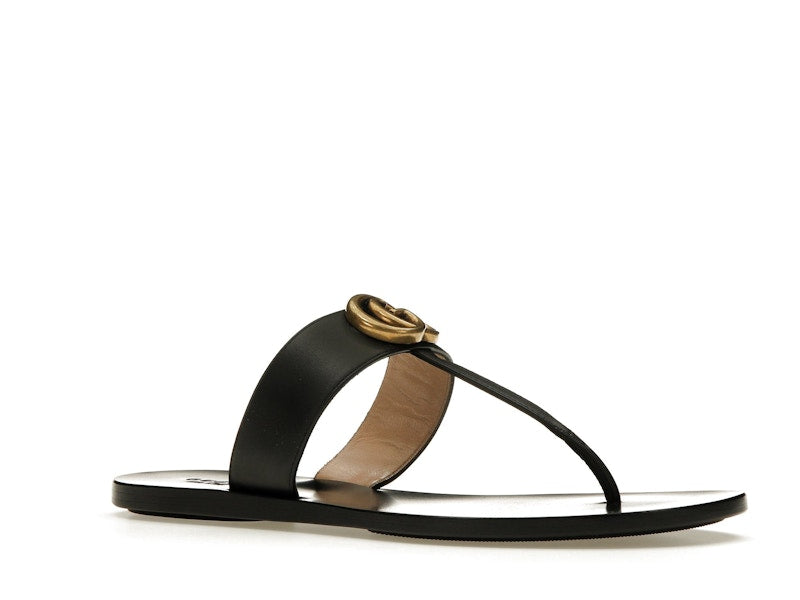 Gucci Double G Thong Sandal Black Leather