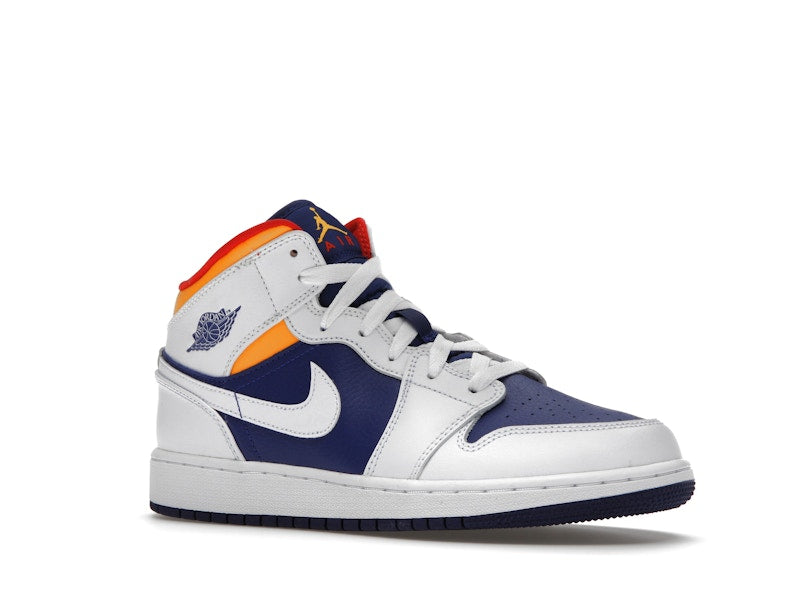 Jordan 1 Mid White Laser Orange Deep Royal Blue (GS)