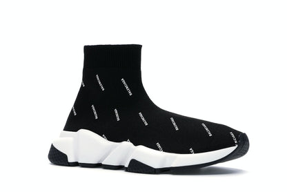 Balenciaga Speed Trainer Logo Print Black White (Women's)