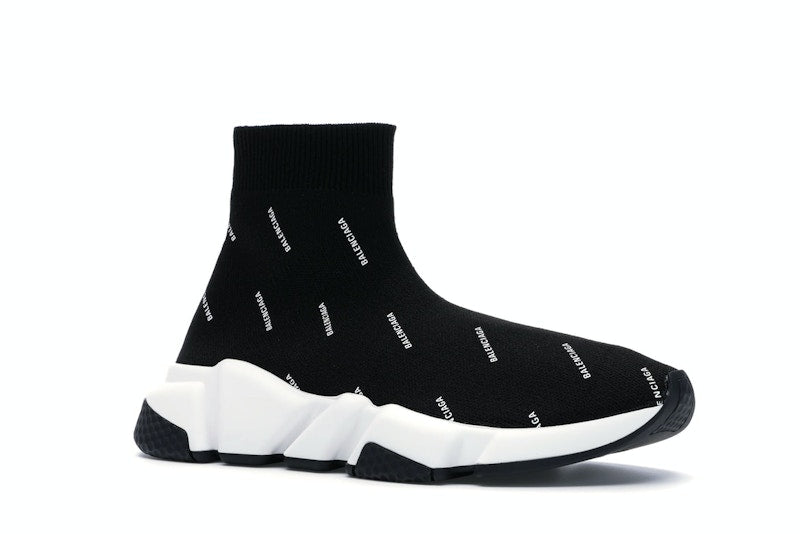 Balenciaga Speed Trainer Logo Print Black White (Women's)