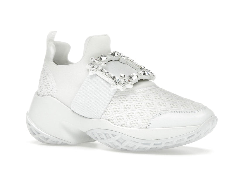 Roger Vivier Viv' Run Fabric White Crystal Buckle (Women's)
