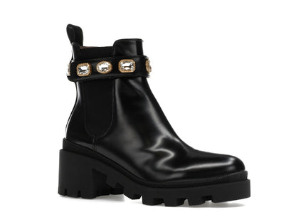 Gucci Crystal Belt 60mm Ankle Boot Black Leather