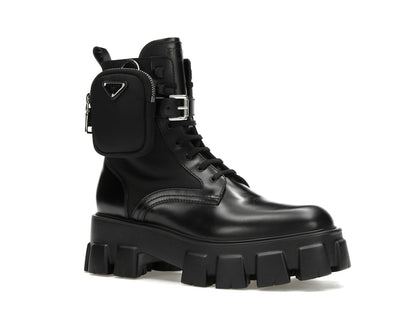 Prada Monolith 55mm Pouch Ankle Boots Black Leather