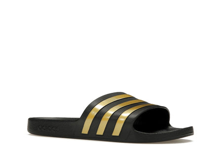 adidas Adilette Aqua Slides Core Black Gold Metallic