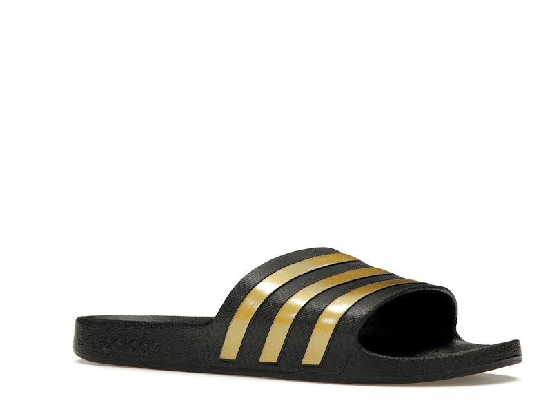 adidas Adilette Aqua Slides Core Black Gold Metallic