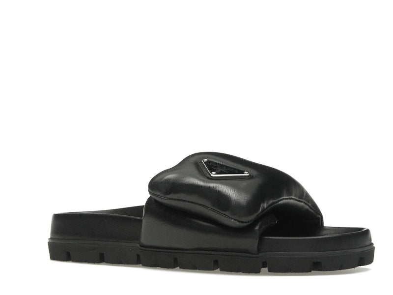 Prada Soft Padded 20mm Slide Sandal Black Nappa Leather